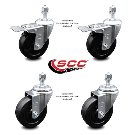 Service Caster 4 Inch Soft Rubber Wheel Swivel 1/2 Inch Stem Caster Total Lock Brake SCC, 2PK SCC-TSTTL20S414-SRS-121315-2-S-2